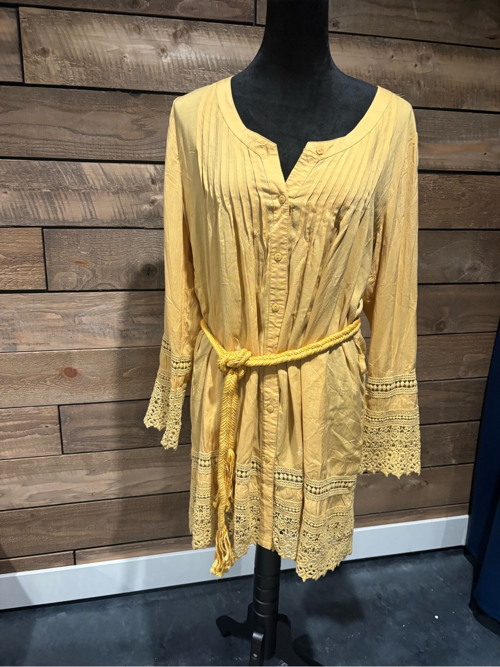 Monoreno Mustard Yellow Button-Front Tunic Dress